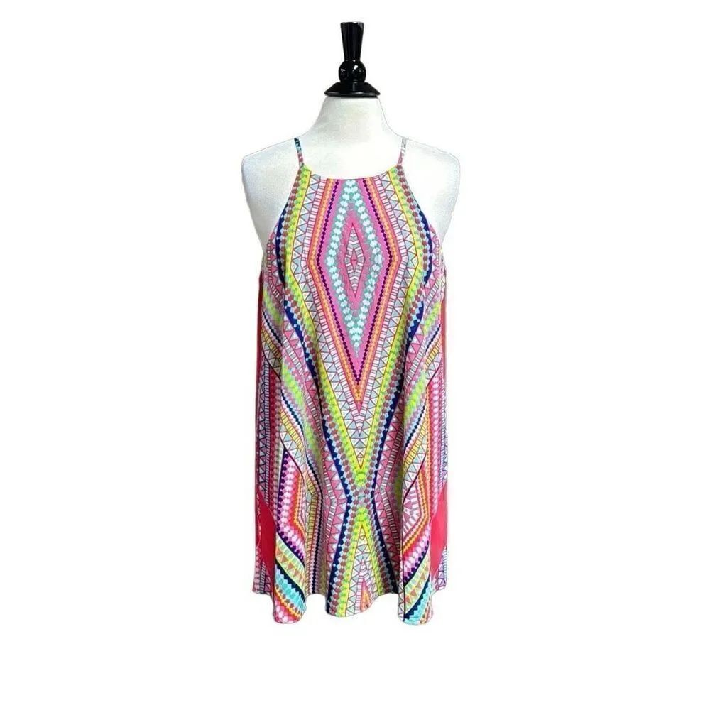 Multi Color Sleeveless Halter Dress Size Large NEW
